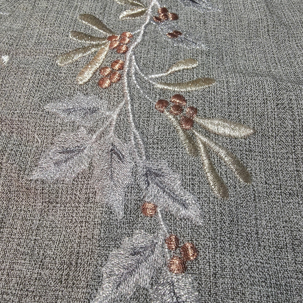Set Of 4 Gray, Embroidered Placemats, Metallic Stitching